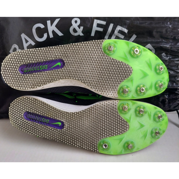 NIKE Men's Track Spikes 10.5 Black Green Purple Rival D Distance 806556 Extras - Picture 5 of 13